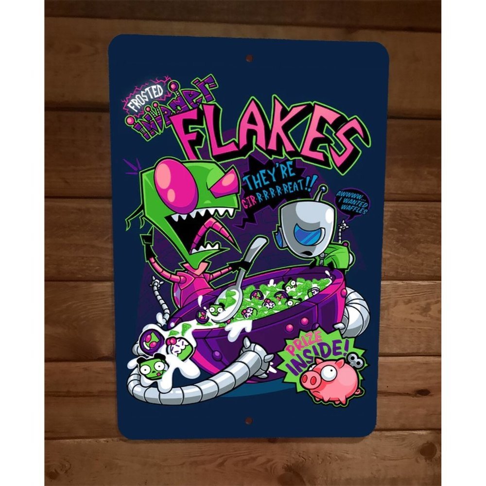 Frosted Invader Flakes Cereal Funny 8x12 Metal Wall Sign‎